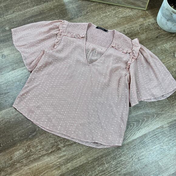 Magali Pascal Pink Shimmery Flowy Top Ruffle Sleeves - Picture 3 of 5